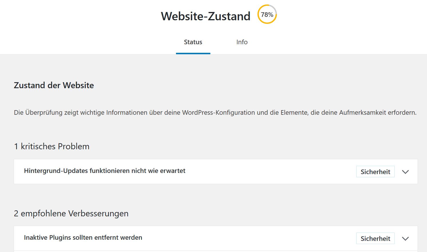 Screenshot: Ansicht des Website Health Checks